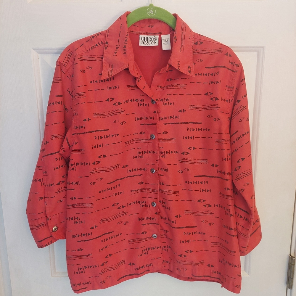 Chico's Design Aztec Red Tribal shirt jacket Chico's sz 1
